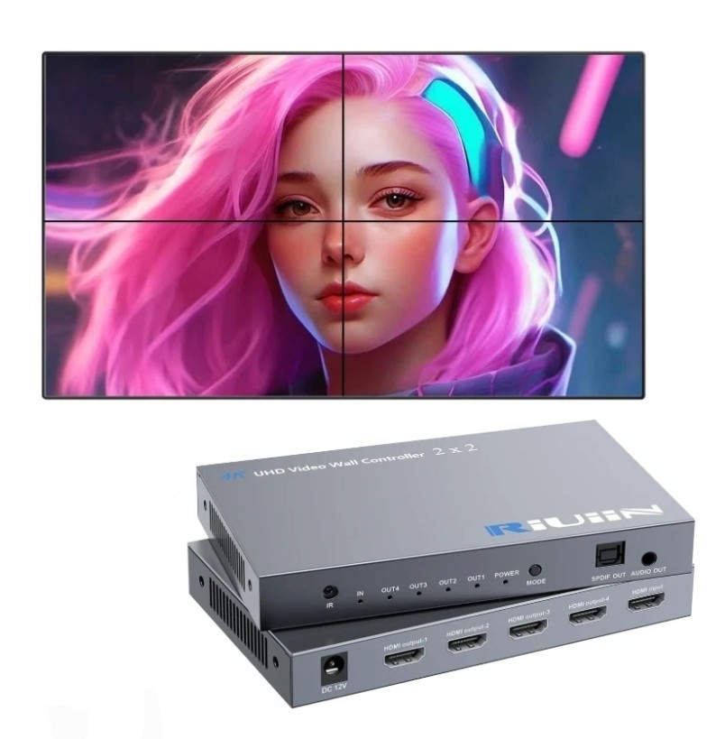 4K 30HZ 2x2 Video Wall Controller, HDMI Input with 12 Modes, 180° Rotation Split