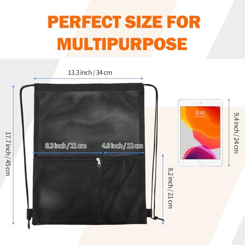 NATURAL STYLE 2 PACK Mesh Drawstring Backpack Bag, Multifunction Mesh Bag Black