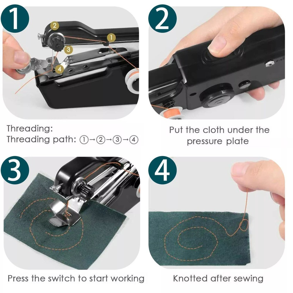 Handheld Mini Sewing Machine Stitch Electric Compact Tool w/ Accessories Kit