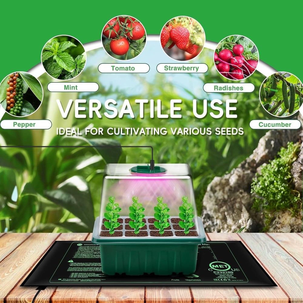 Seed Starter Trays with Full Spectrum Grow Light & Heating Mat - 5 Pack