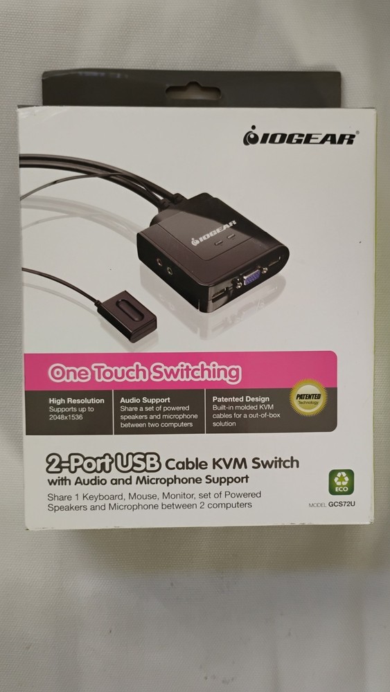 IOGEAR 2-Port USB Cable KVM Switch with Audio & Microphone Support GCS72U