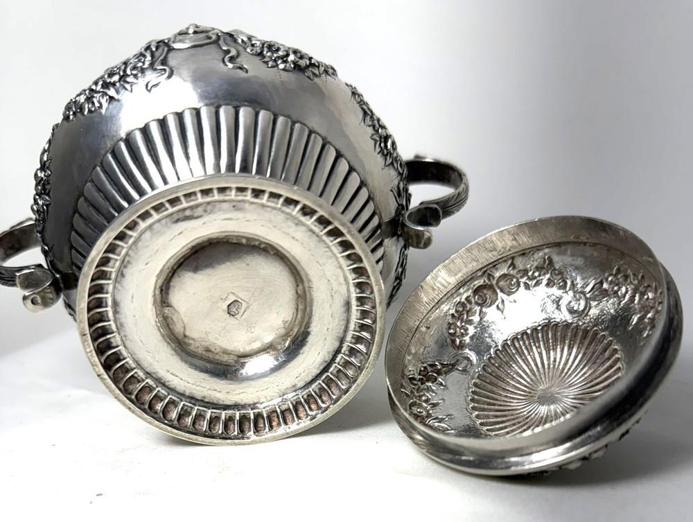 Antique Ornate Dutch 833 Silver Lidded Footed Sugar Bowl