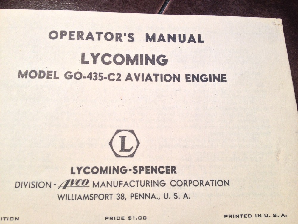 Lycoming GO-435-C2 Engine Operating Manual