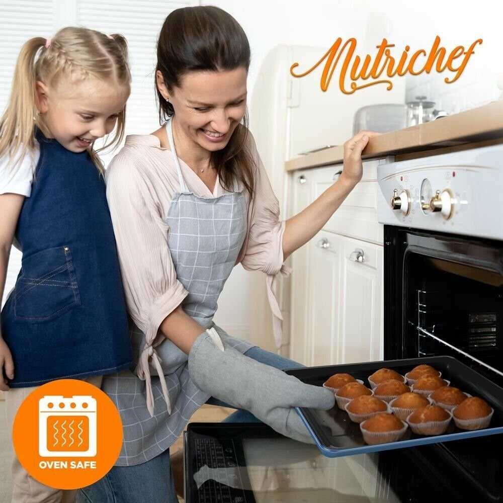 Nutrichef 8pcs. Stackable Carbon Steel Bakeware Sets - Non-Stick Coating (Blue)