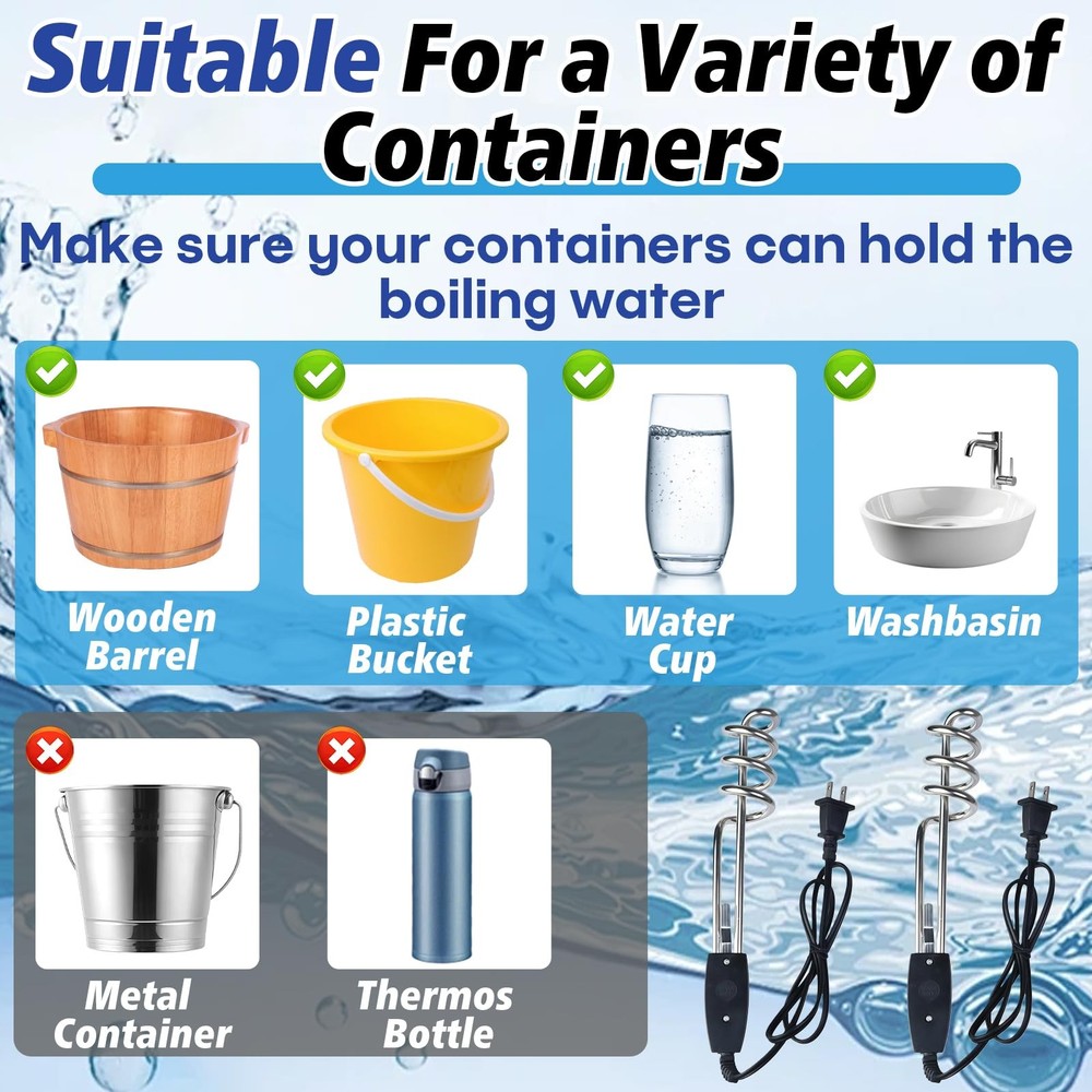 2 Pack 1000W Immersion Water Heater - 110V 10 Inch Submersible Heating Coil f...