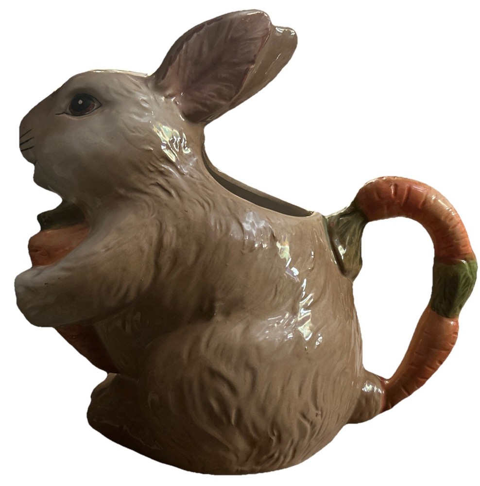 Vintage Bunny Rabbit Serving Pitcher 8”Hand Painted Ceramic Easter Home Decor