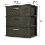 3 Drawer Wide Weave Plastic Tower Brown