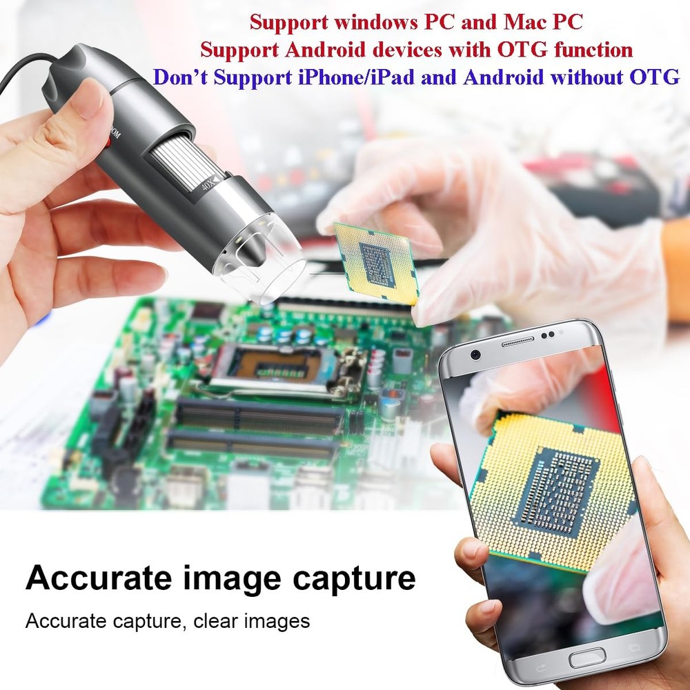USB Microscope Camera with Stand - Compatible with Android Windows Linux Mac