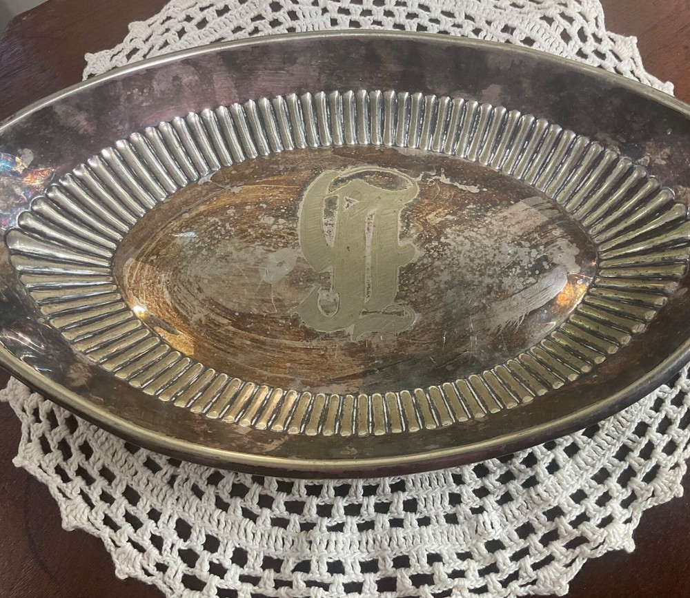 Vintage Gorham Co Silver Soldered Bread Tray 085 Monogram L