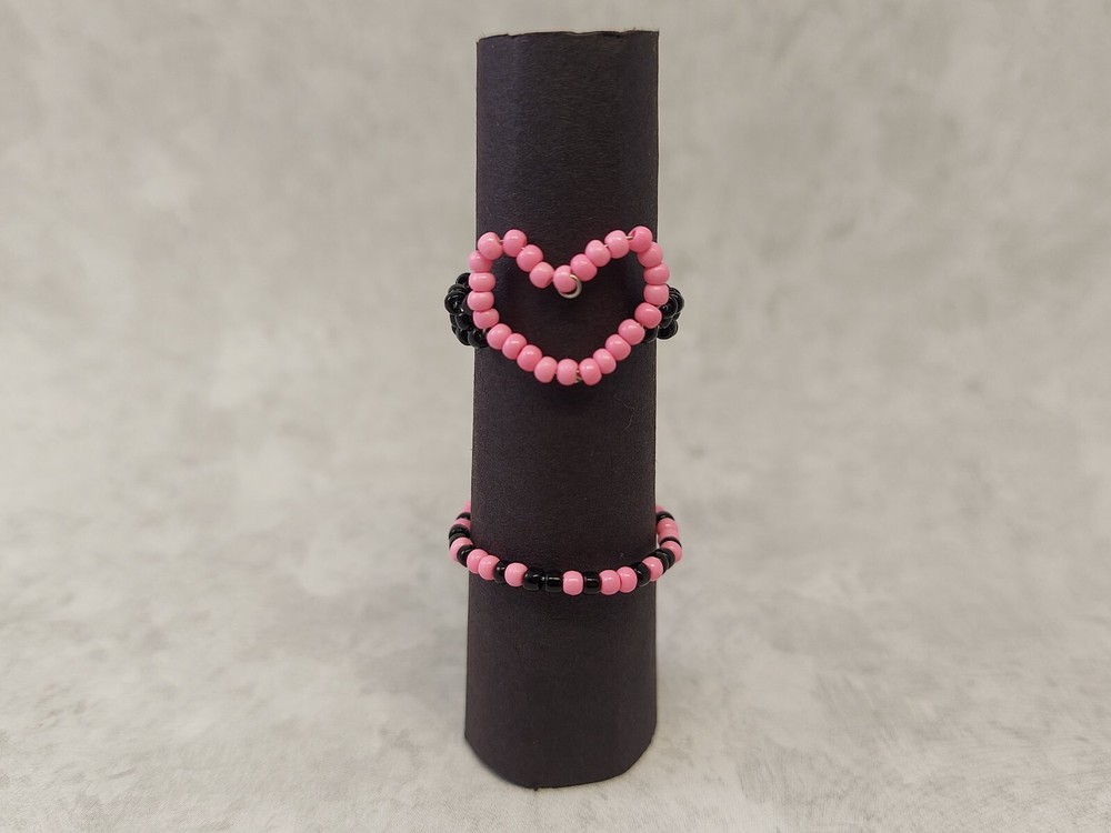 Handmade Heart Seed Bead Ring Set