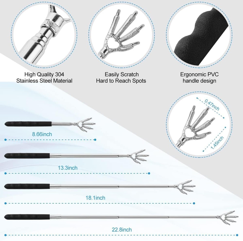 Yeipis 4Pcs Different Back Scratcher Extendable Massager Tool with Black