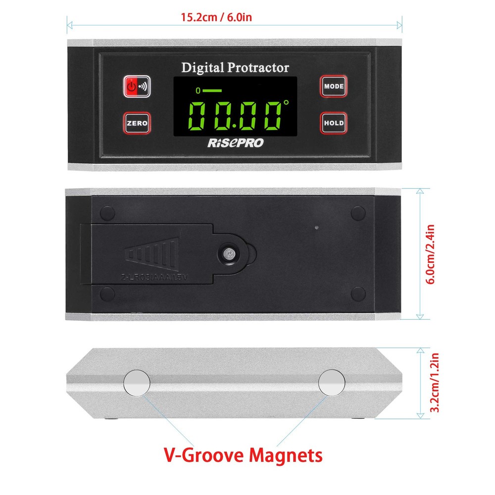 Inclinometer, RISEPRO® Digital Protractor Angle Finder Level Black
