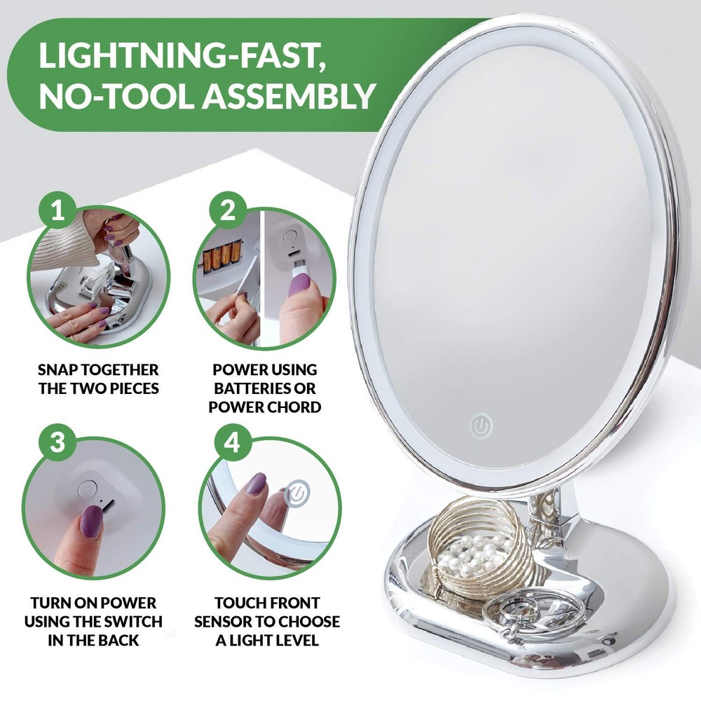 Oval Personal Makeup Mirror with Lights - Magnifying Mirror Light for Table T...