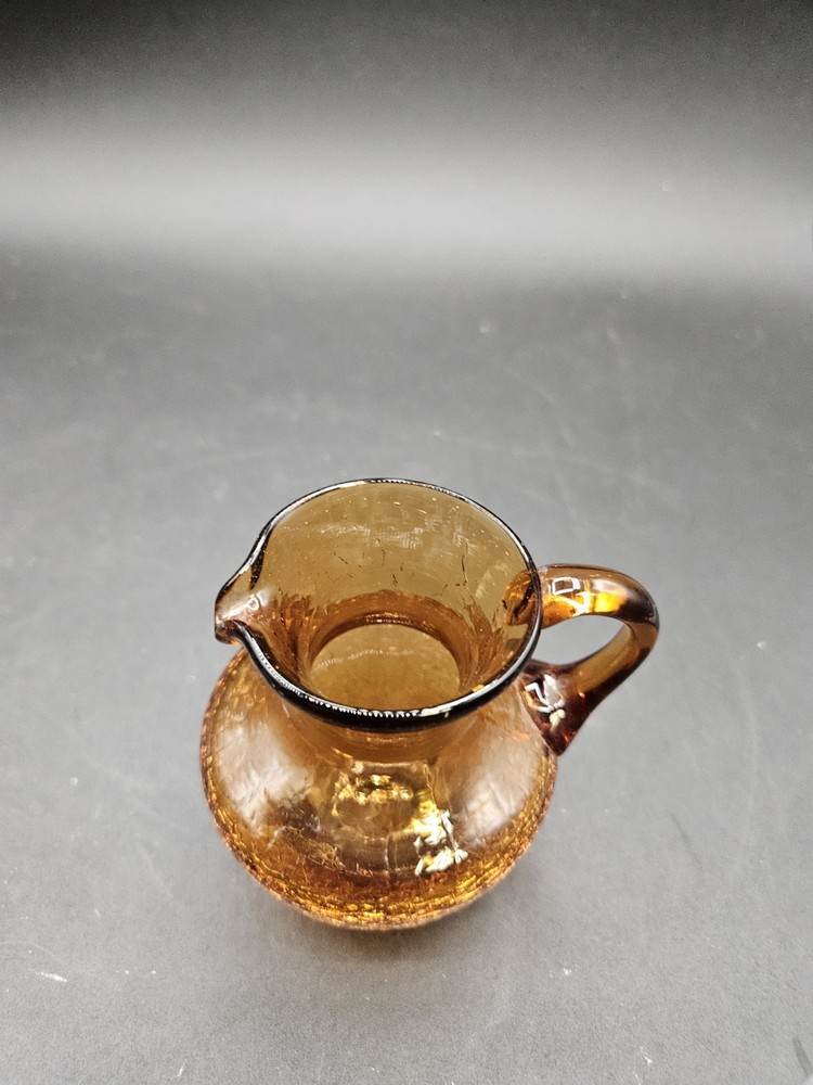 VTG. Mini Crackle Glass Amber Pitcher