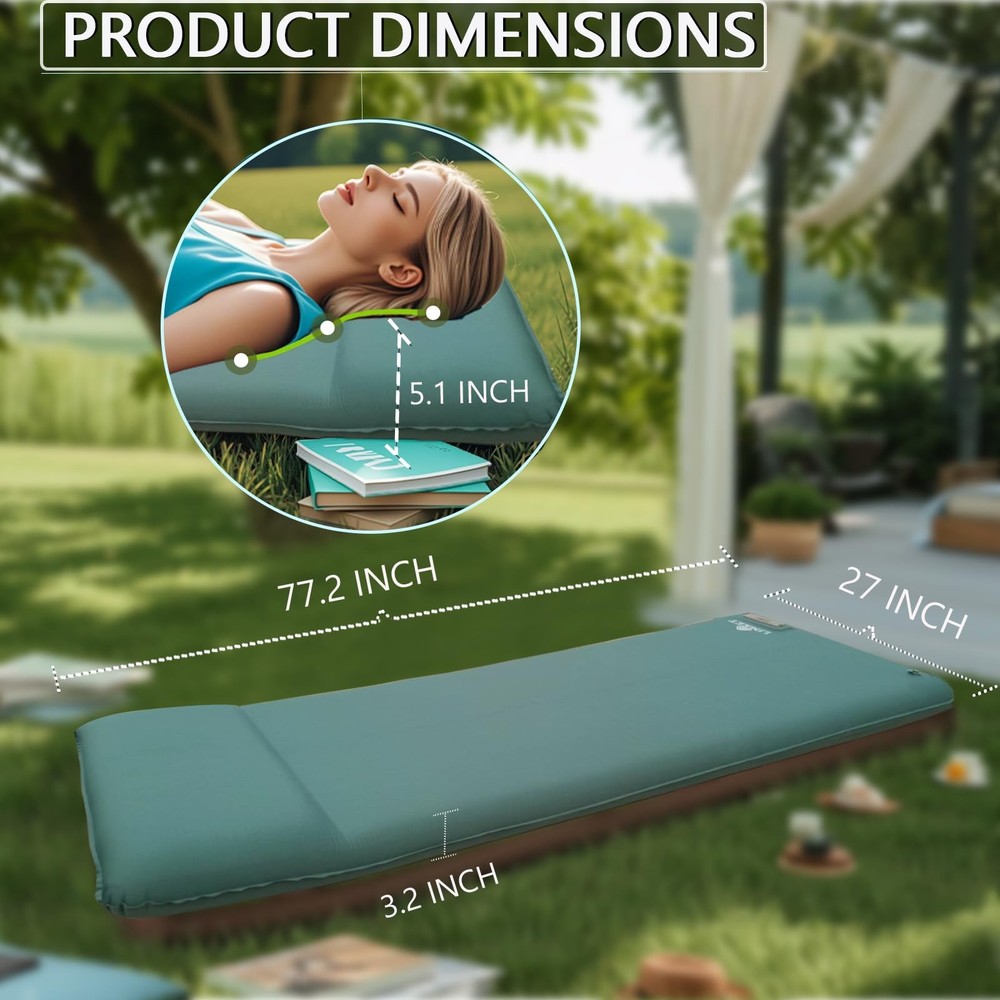 Self Inflating Sleeping Pad: Sleeping Pad with Pump 3.14" Ultra-Thick Memory ...