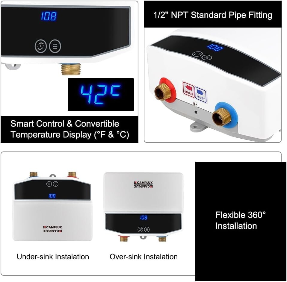 Camplux Electric 3.5kw Hot Water Heater 120V Compact Tankless Instant TE04