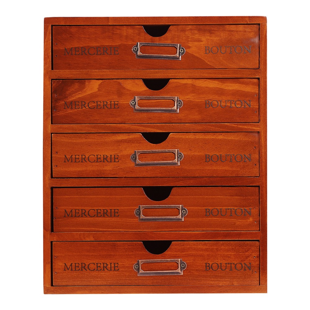 5 PCS Wooden Desktop Organizers Retro Rectangular Storage Drawers For Tabletop