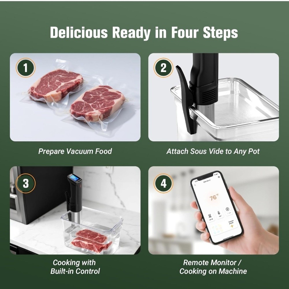 CharMeter Sous Vide Cooker WiFi LCD Display 3D Water Circulation Remote Control