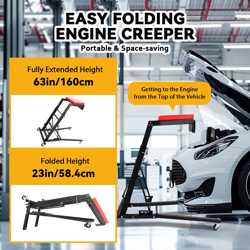Foldable Topside Creeper Adjustable 48" - 66" Movable Ladder W/ 4 Wheels