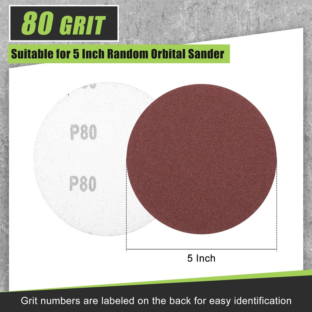 15 Pcs 5 Inch 80 Grit Hook and Loop Sanding Disc, Red