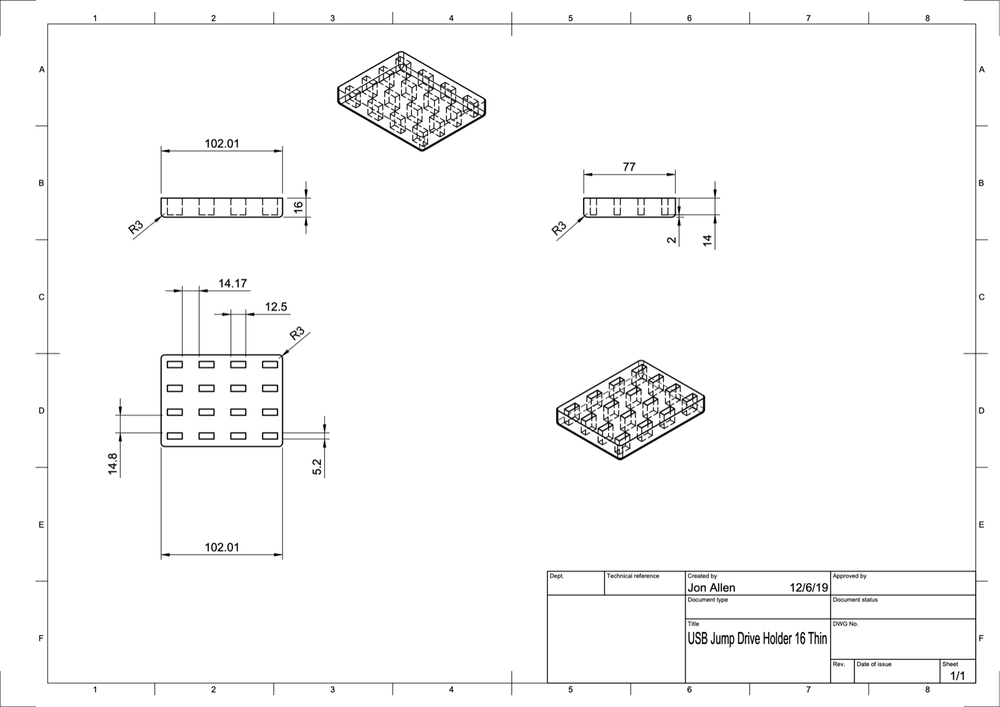 USB A Device Memory Stick Organizer Desktop Block Thin