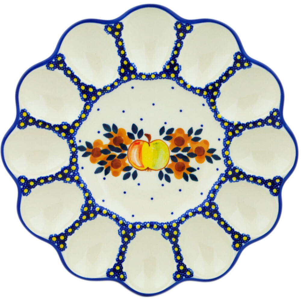 Polish Pottery Egg Plate 10" Apple UNIKAT