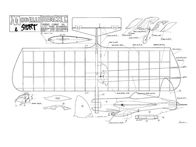 Apache Control Line 32" Wingspan RC Model Airplane Printed Plans & Templates