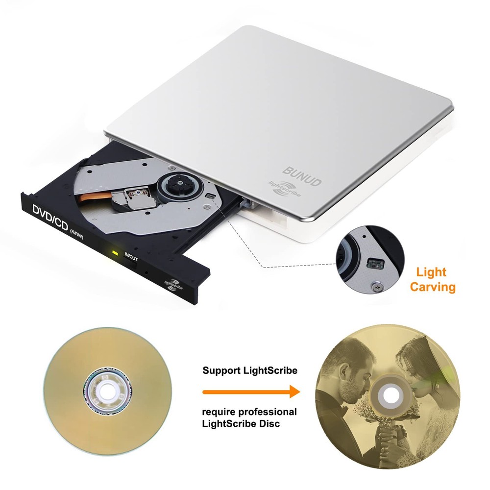 External CD DVD Drive LightScribe CD/DVD RW Burner Player Portable USB