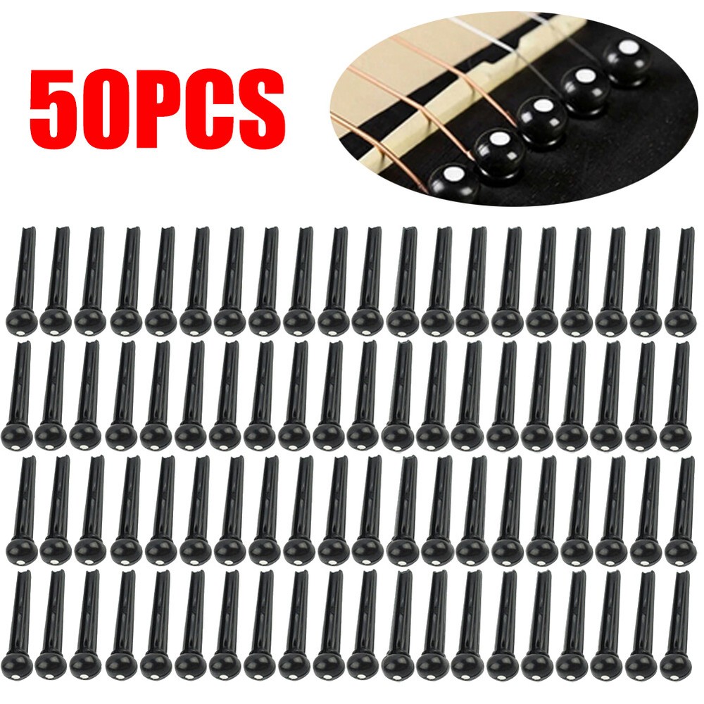 50PCS Black Acoustic Guitar Bridge Pins Plastic String End Peg Connector Rod