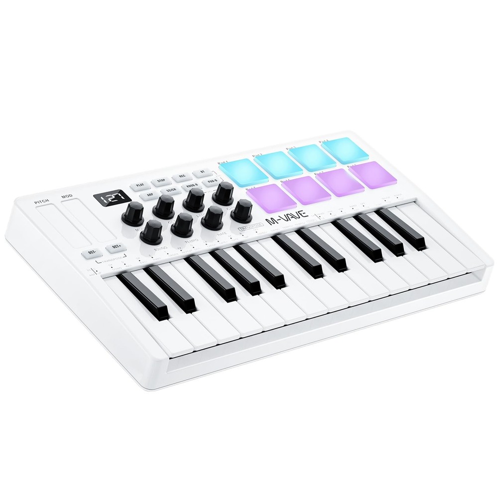 New 25 Key USB MIDI Keyboard Controller With 8 Backlit Drum Pads Bluetooth Semi
