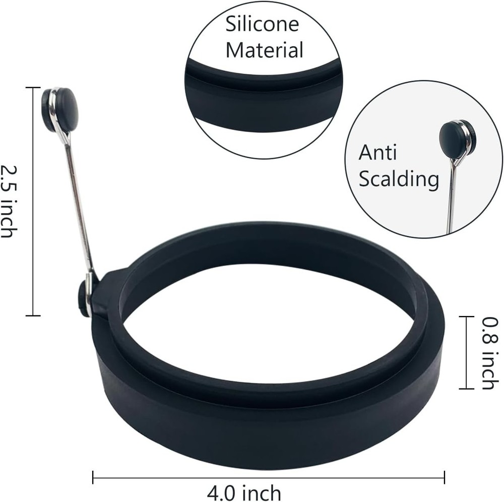 Black Silicone Egg Ring 4 Pack Egg Ring Molds for Fried Egg Non-stick Egg Cook