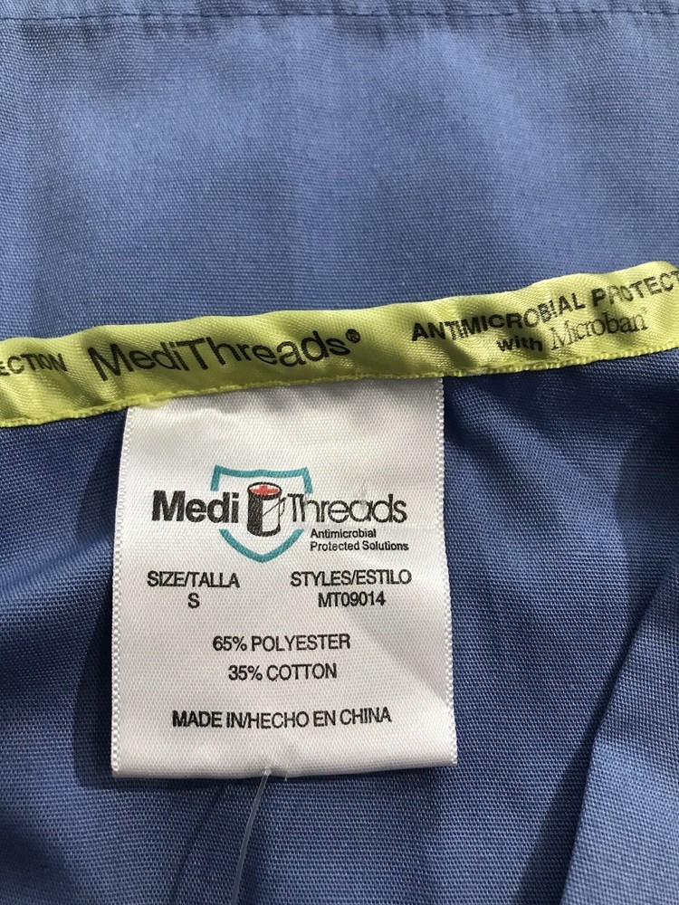 Medi Threads V-Neck Scrub Antimicrobial Top Size Small Blue