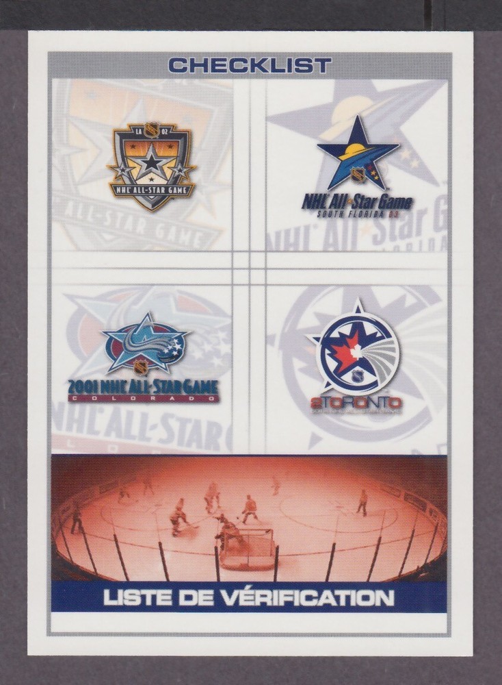 CANADA POST ALL-STAR CHECK LIST FOR 2000, 2001, 2002 & 2003