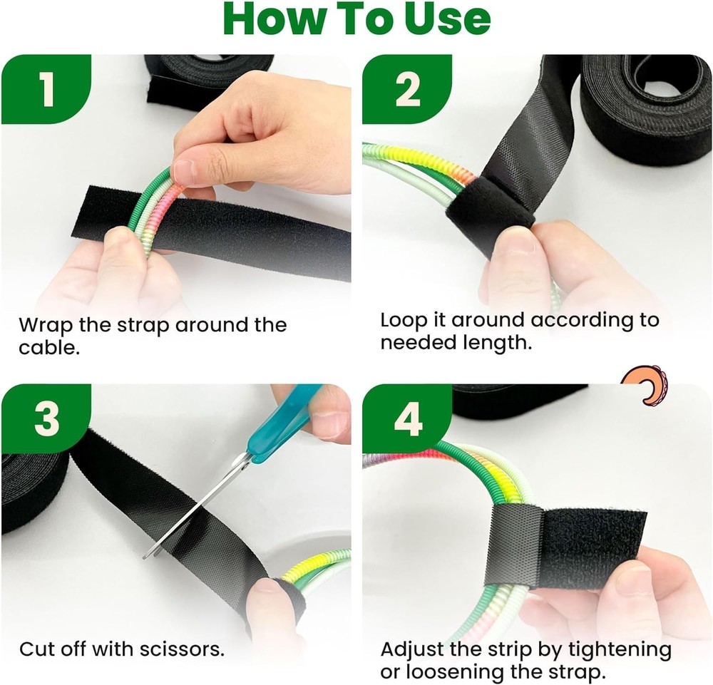 1 Inch x 30 FT Double Sided Hook and Loop Roll Tape - Two Sided, Self Stick, ...