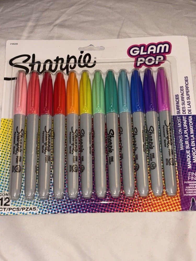 Sharpie Glam Pop Fine Point Permanent Markers New 12/Pkg Assorted New