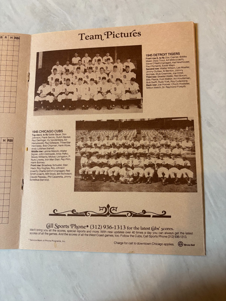 1980 Wrigley Field Old Timers Day program '45 Cubs vs '45 Tiger