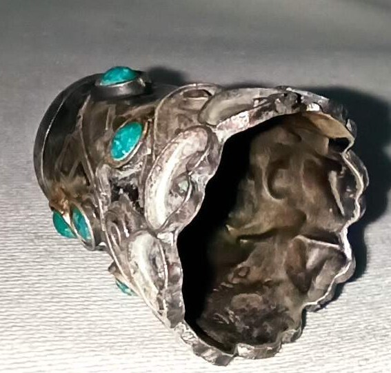 Mexican Silver Thimble With Semi-precious Stones