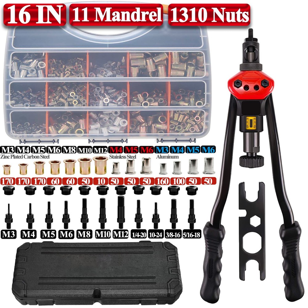 Rivet Gun Kit Rivnut Thread Setting Tool Nut Setter NutSert Metric SAE Riveting