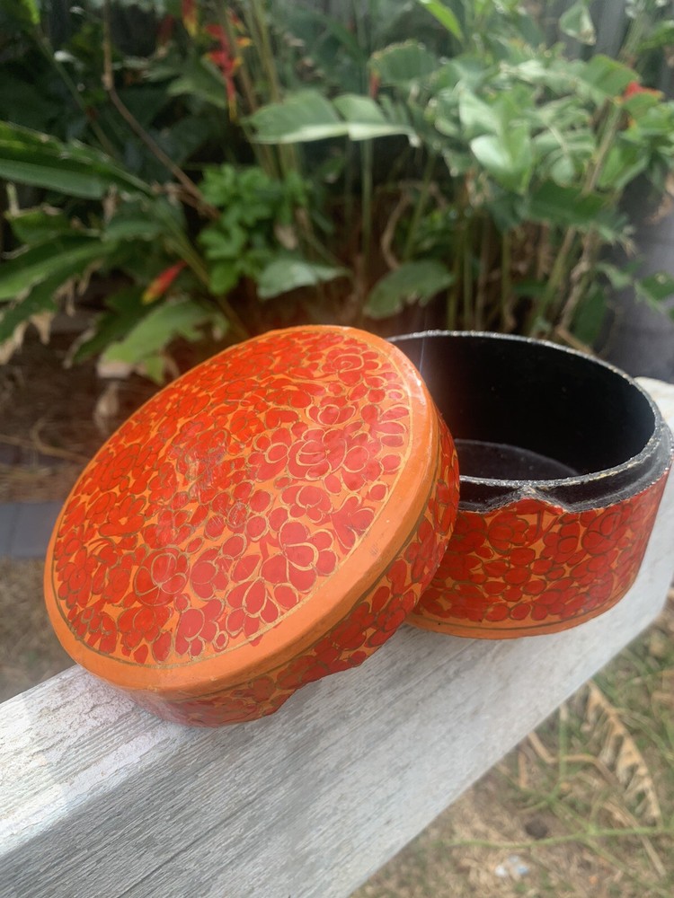 Vintage Orange Boho Kashmiri Box - Boho Trinket Box