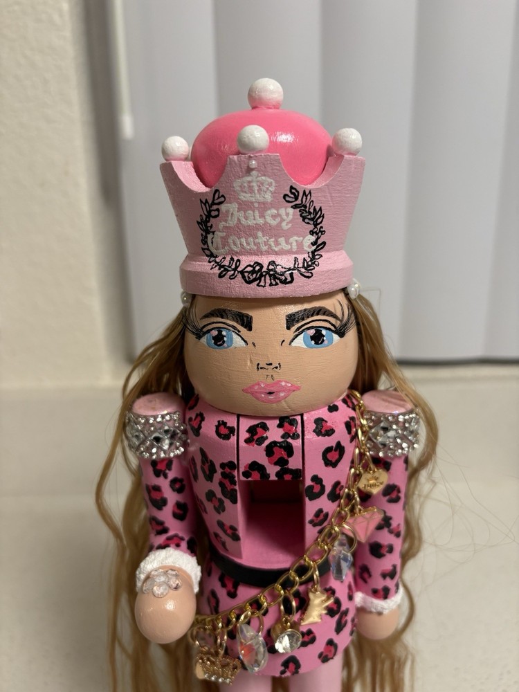 12” Pink Hand Painted Juicy Couture Leopard Print Nutcracker