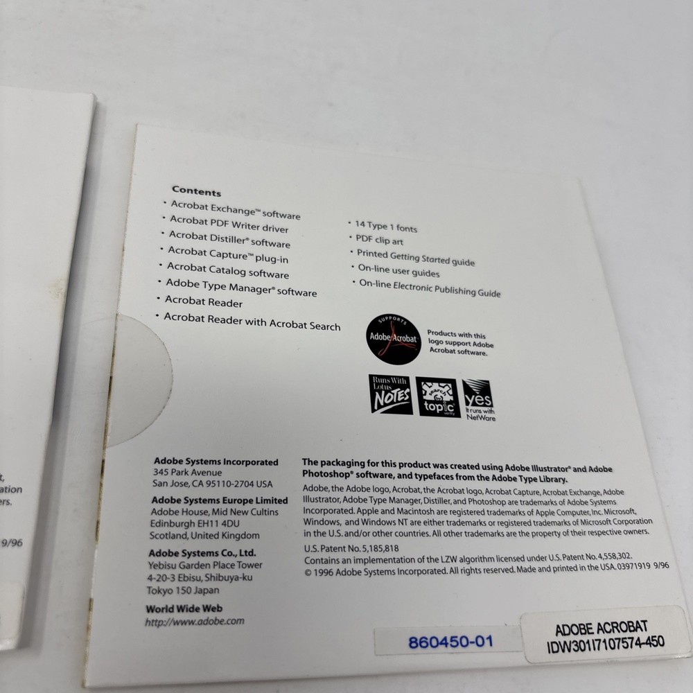 Adobe Acrobat 3.0 for Mac & PC Full Version CDs and sleeve vintage software