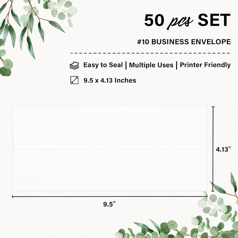 Standard White Self Seal Business Envelopes 50 Pack #10 Security Mailing for