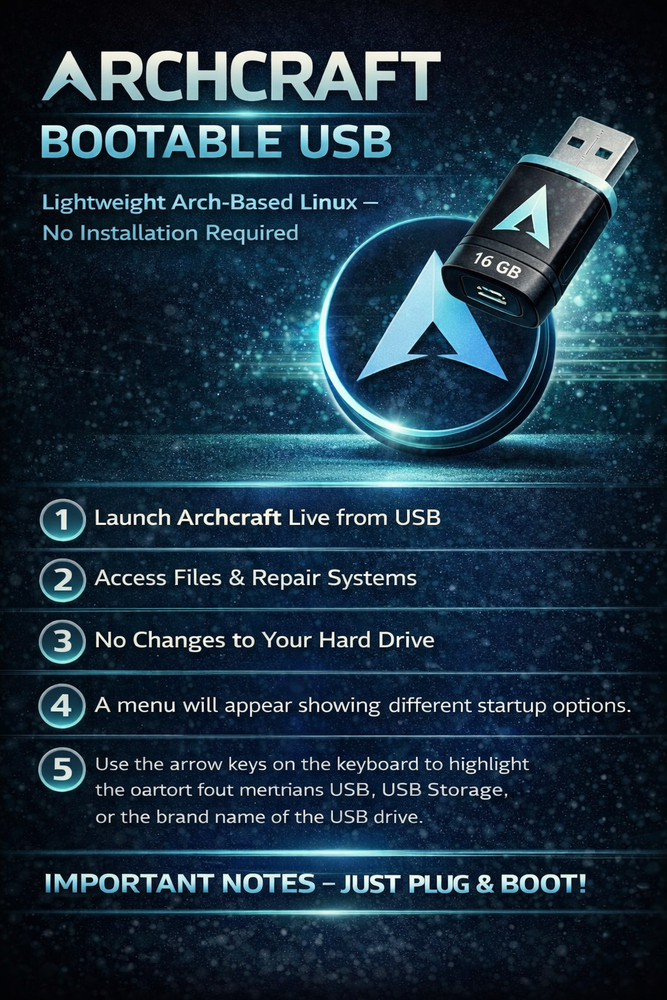 Archcraft Linux Bootable USB Flash Drive 64GB Live Arch-Based OS UEFI BIOS