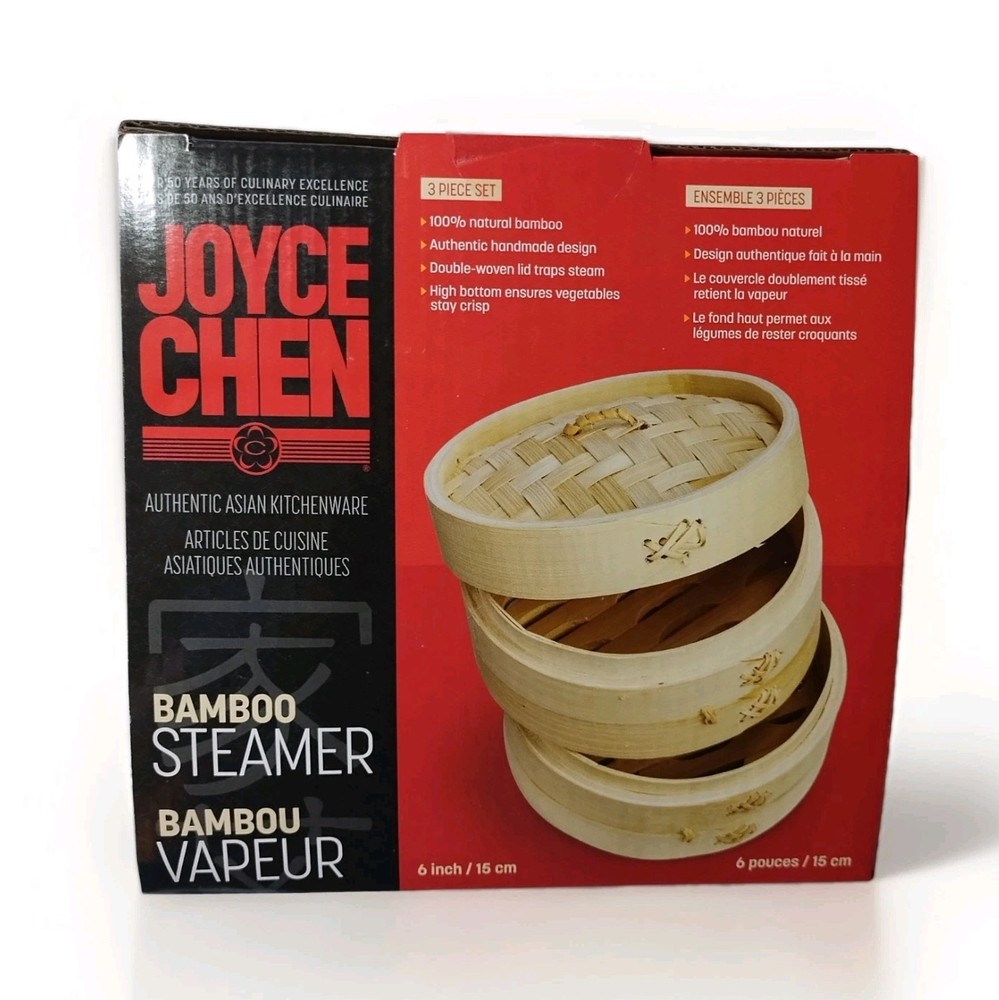 Joyce Chen 2-Tier 3-pc Bamboo Steamer 6" Natural Authentic Asian Kitchenware