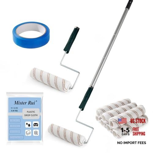 9 Inch Paint Roller, Microfiber Roller Covers with Extension Pole, 5-Wire