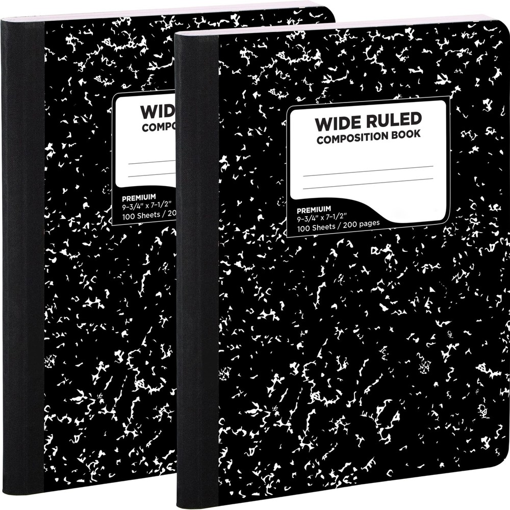 Marble Notebook, Wide Ruled 100 Sheets, 2 Pack, 9.75 X 7.5