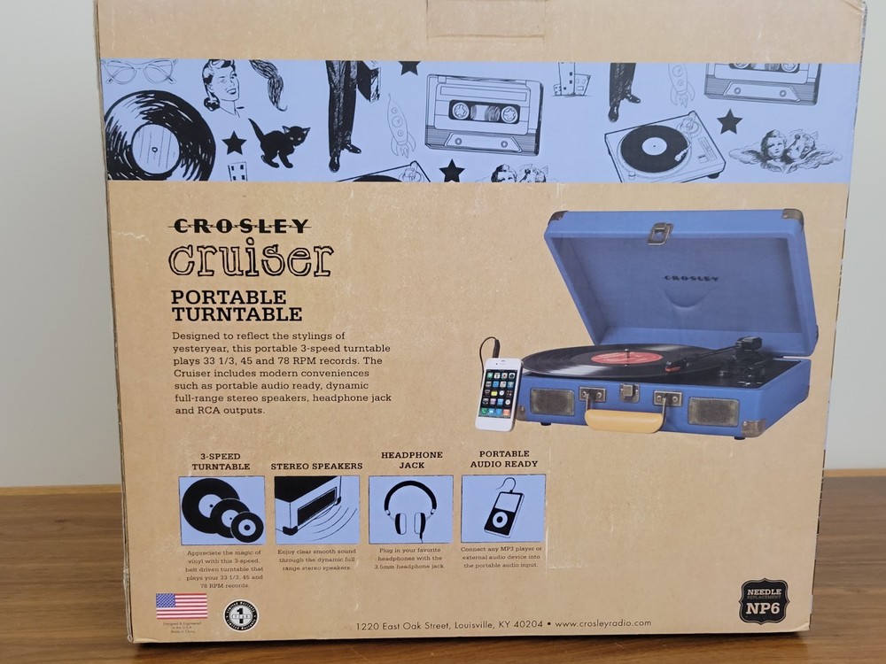 Crosley 3 Speed Record Player Model 1 Blue Tested