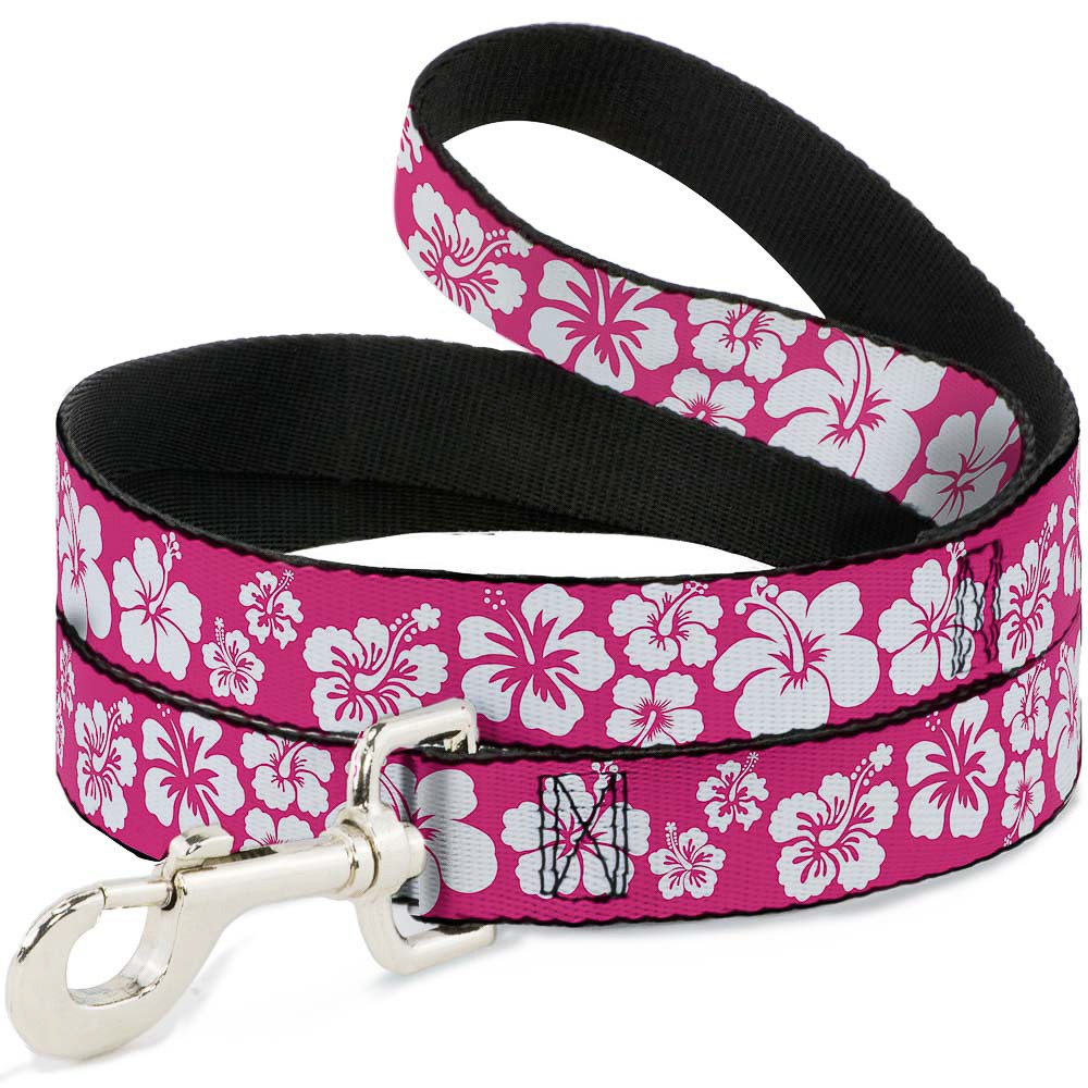 Dog Leash Hibiscus Neon Pink/White