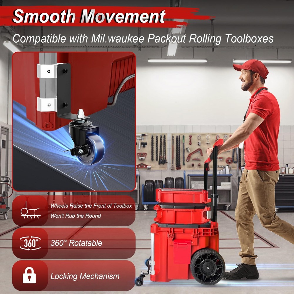 Packout Wheels with Milwaukee, Packout Accessories Tool Boxes, Upgraded 360° ...