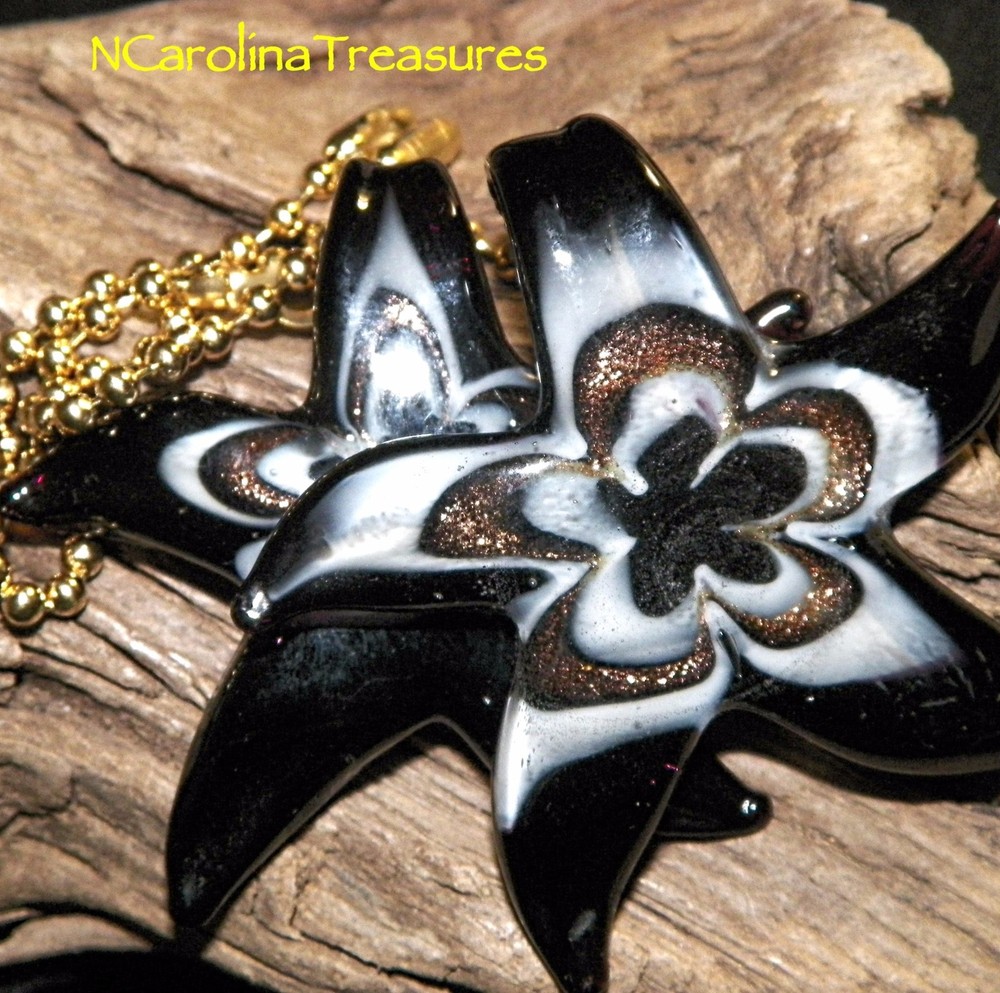 STARFISH BLACK GOLD WHITE VORTEX STAR GLASS CEILING FAN LIGHT SWITCH PULL LG PR